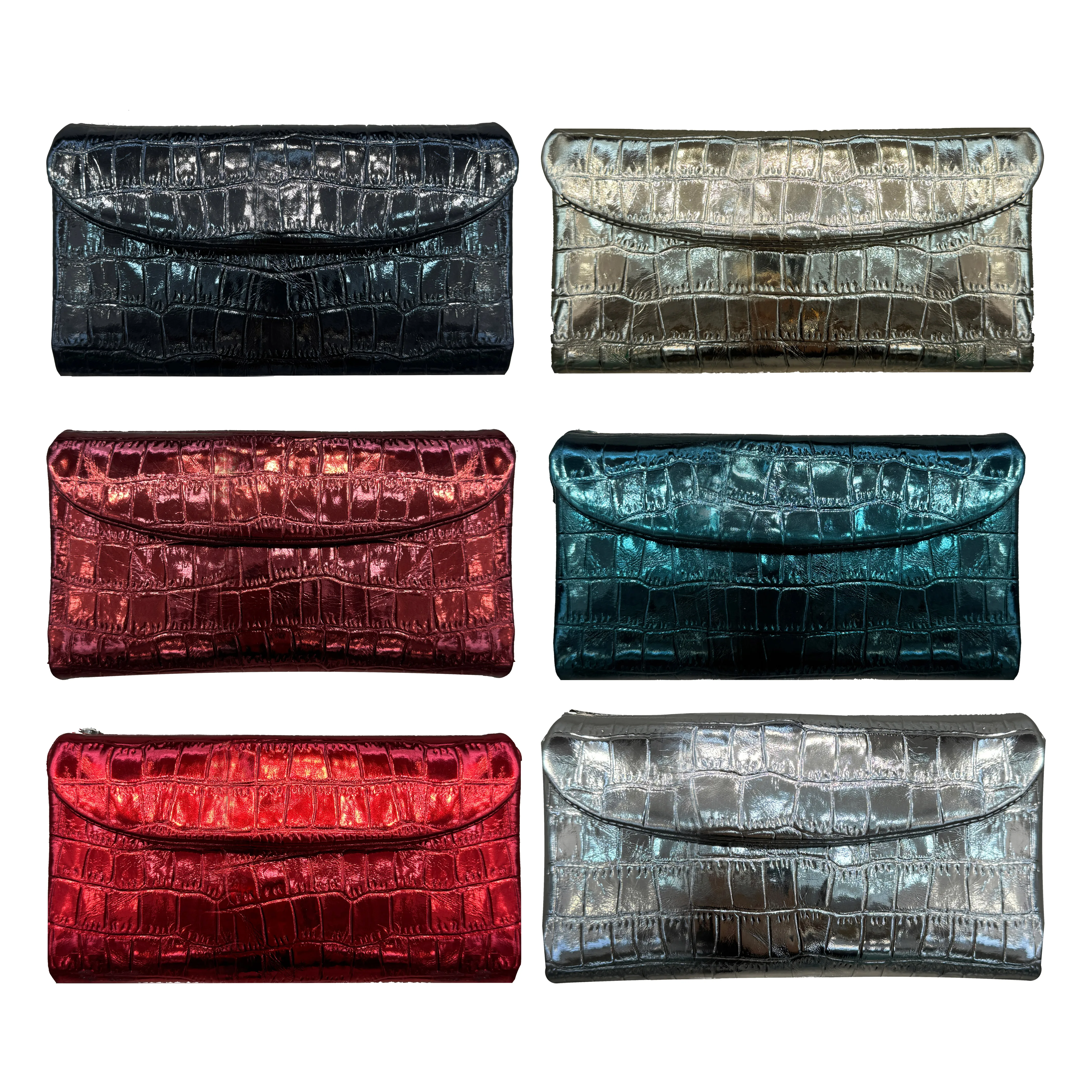 

Women's Fashion Metallic Crocodile Pattern Long Wallet Genuine Cow Leather Animal Embossed Ladies Purse Clutch Small Organizer