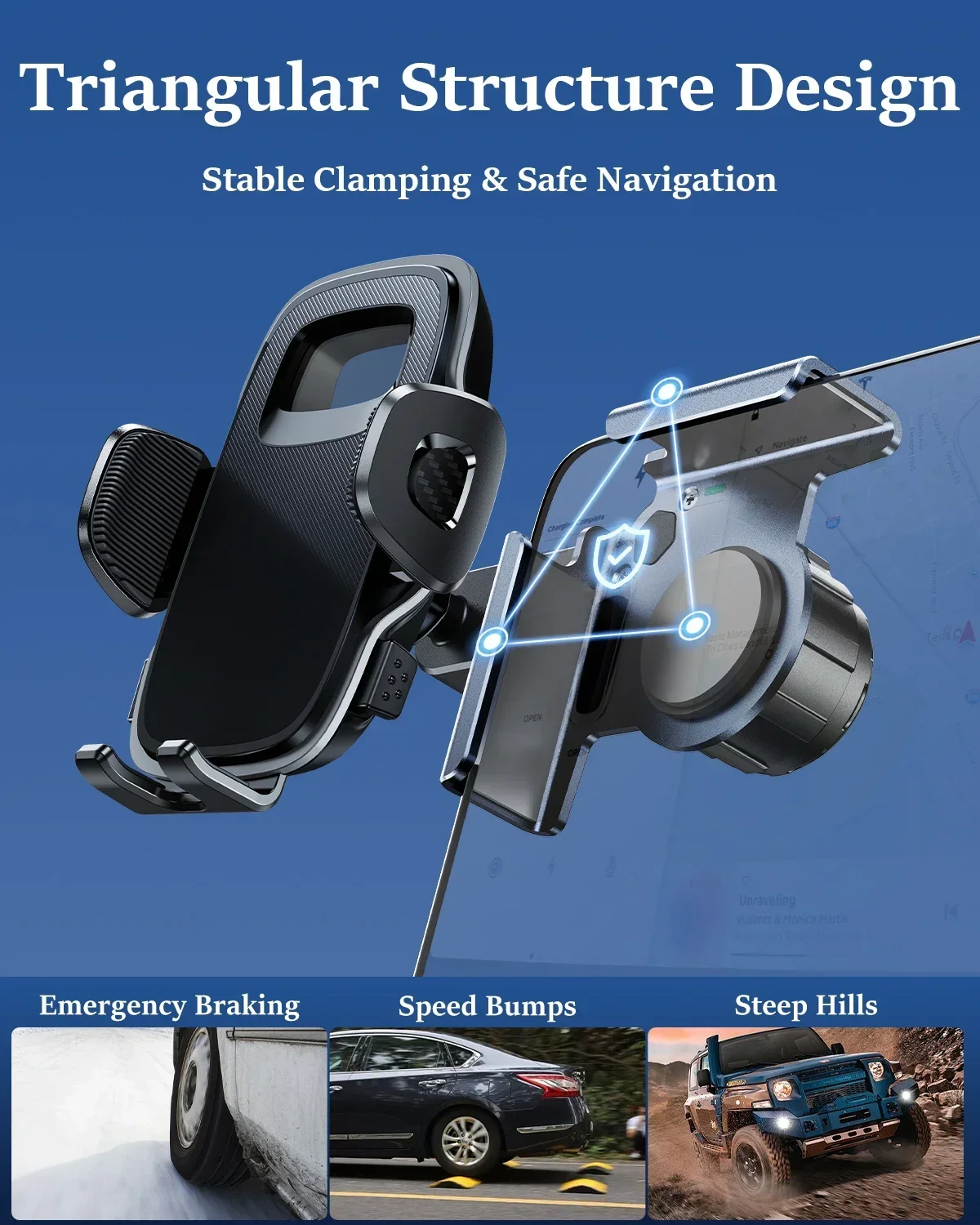 Dudukan Telepon Mobil Eary Dudukan Layar Tampilan Sisi 360 ° Dudukan Tahan Guncangan Ponsel Mobil Dapat Disesuaikan Berputar untuk iPhone 16 15