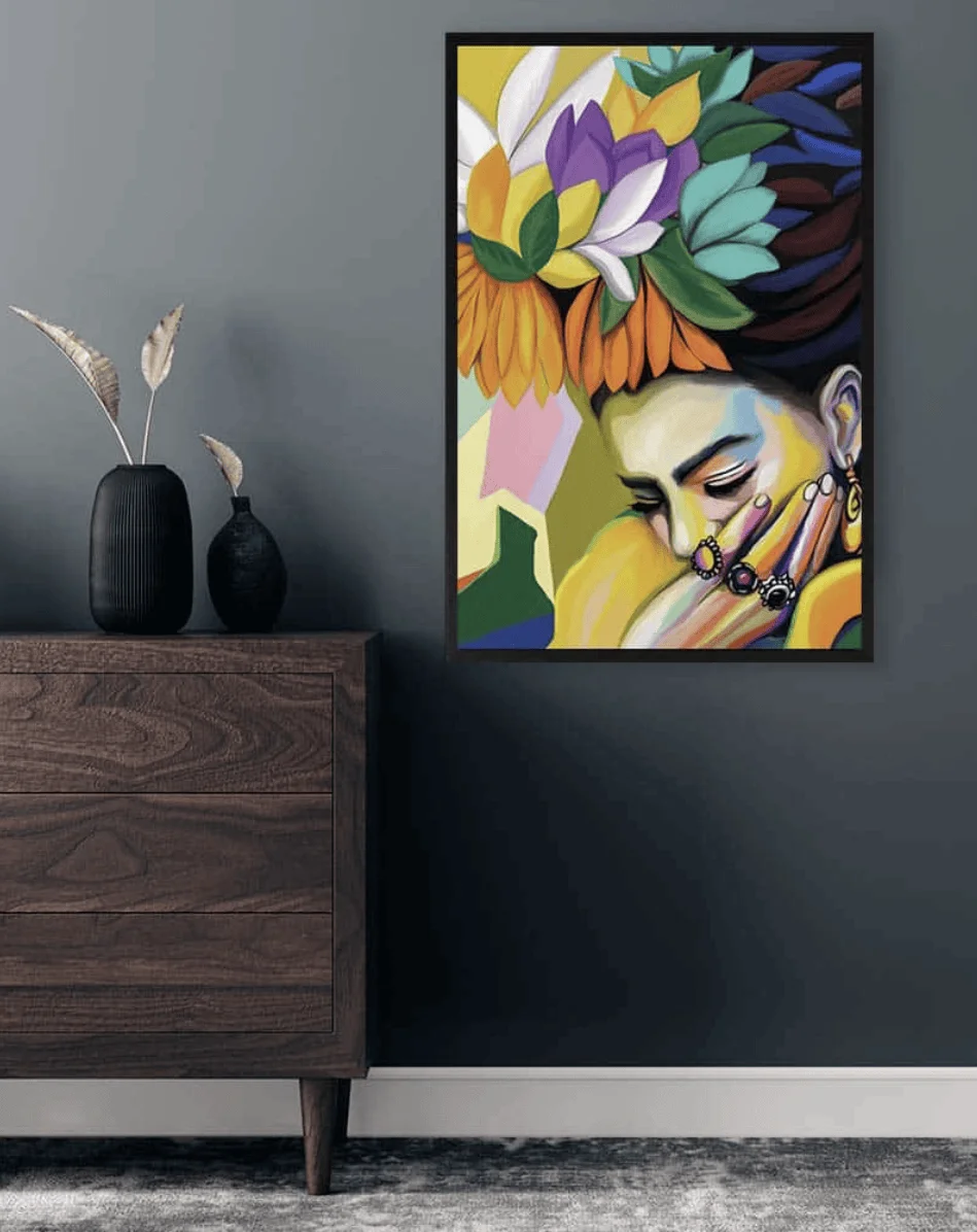 Frida Kahlo Floral Wall Art Canvas Prints, Vibrant Mexican Portrait Posters, Modern Boho Decor for Living Room Bedroom Decor