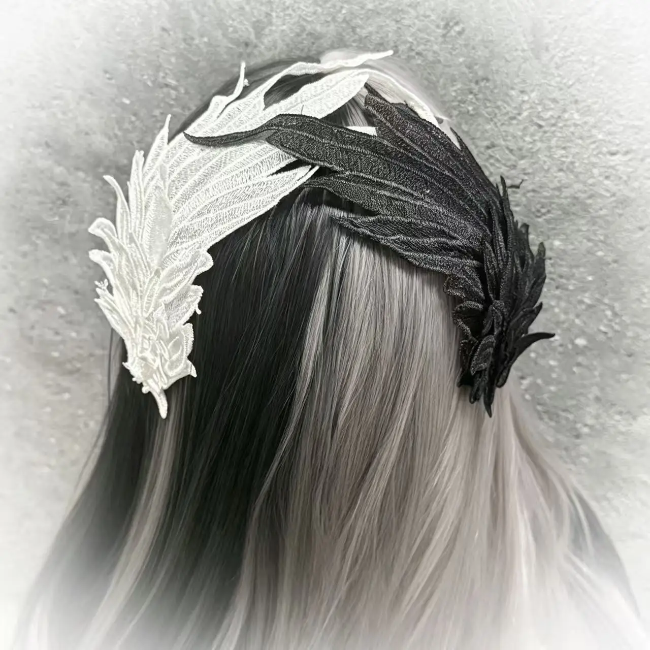 Gothic Embroidery Lace Wing Hair Clip Black White Angel Demon Wing Lolita Cosplay Hair Accessories Vintage Dark Fairy Headwear