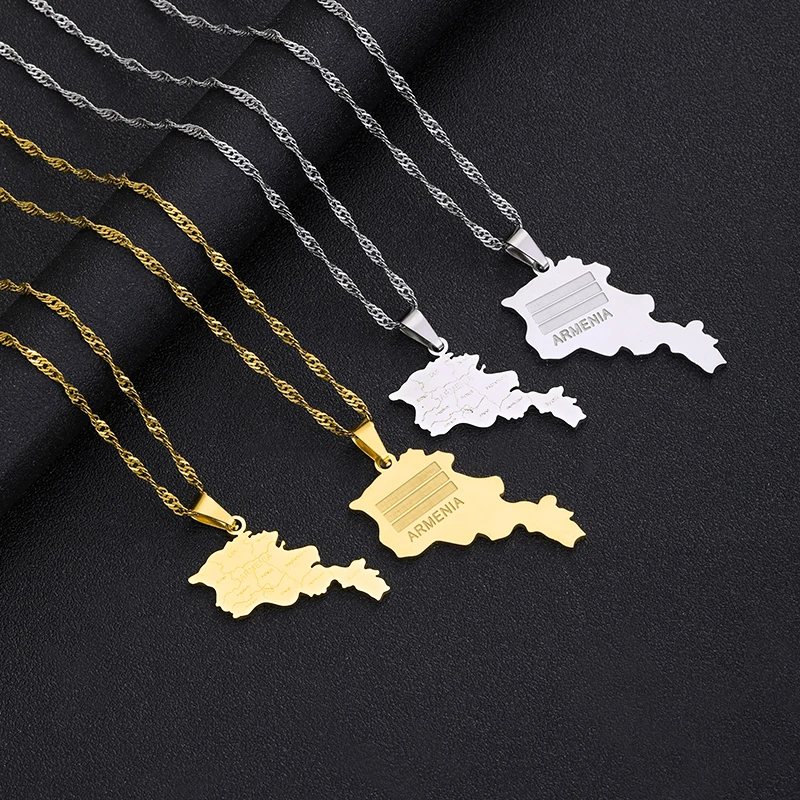 

New Fashion Armenia Map Flag Pendant Necklaces For Women Men Armenians Stainless Steel Party Birthday Anniversary Jewelry Gifts