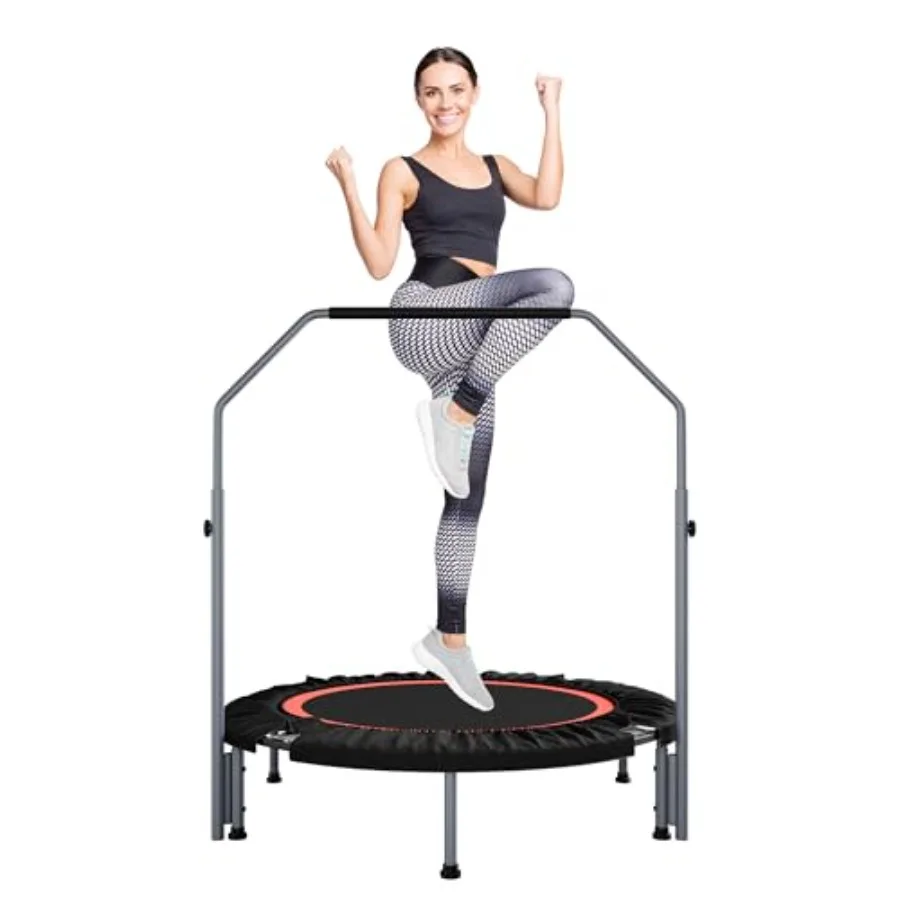 

40/48 Foldable Mini Fitness Rebounder with Adjustable Foam Handle 330/440 lbs Max Load Indoor Cardio Exercise Rebounder for Adu