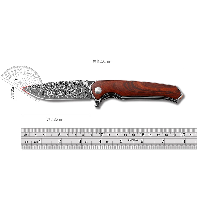 VG10 Damascus Steel Folding Knife Tactical Hunting Pocket Knife Self Defense Camping EDC Knives with Clip and Sheath for Men