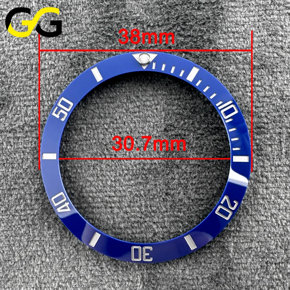 38mm * 30,7mm/38,5mm * 31mm Keramik-Lünette SUB Hochwertige Uhrenteile Zubehör Abgeschrägte Blaue Leuchtmasse – Detail 2