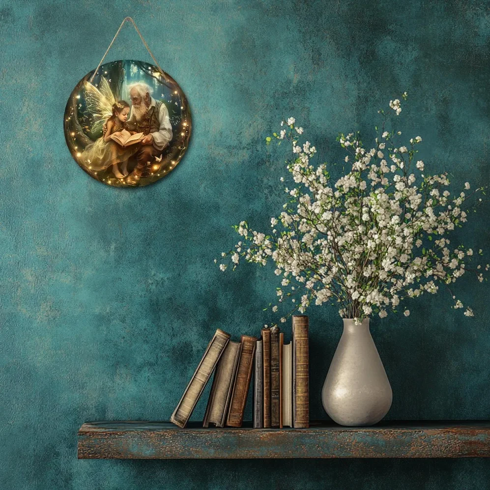 لافتة خشبية مستديرة لمشهد قزم مسحور - ديكور حائط عتيق مع تصميم غابة شمعدان | مثالية للمنزل والبار والمقهى والمكتب" #5