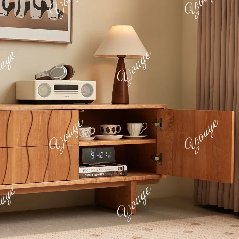 

SX Log Antique TV Cabinet Solid Wood Floor-to-ceiling Storage Cherry Wood Living Room Home Nordic Retro Small Apartment Low Cabi