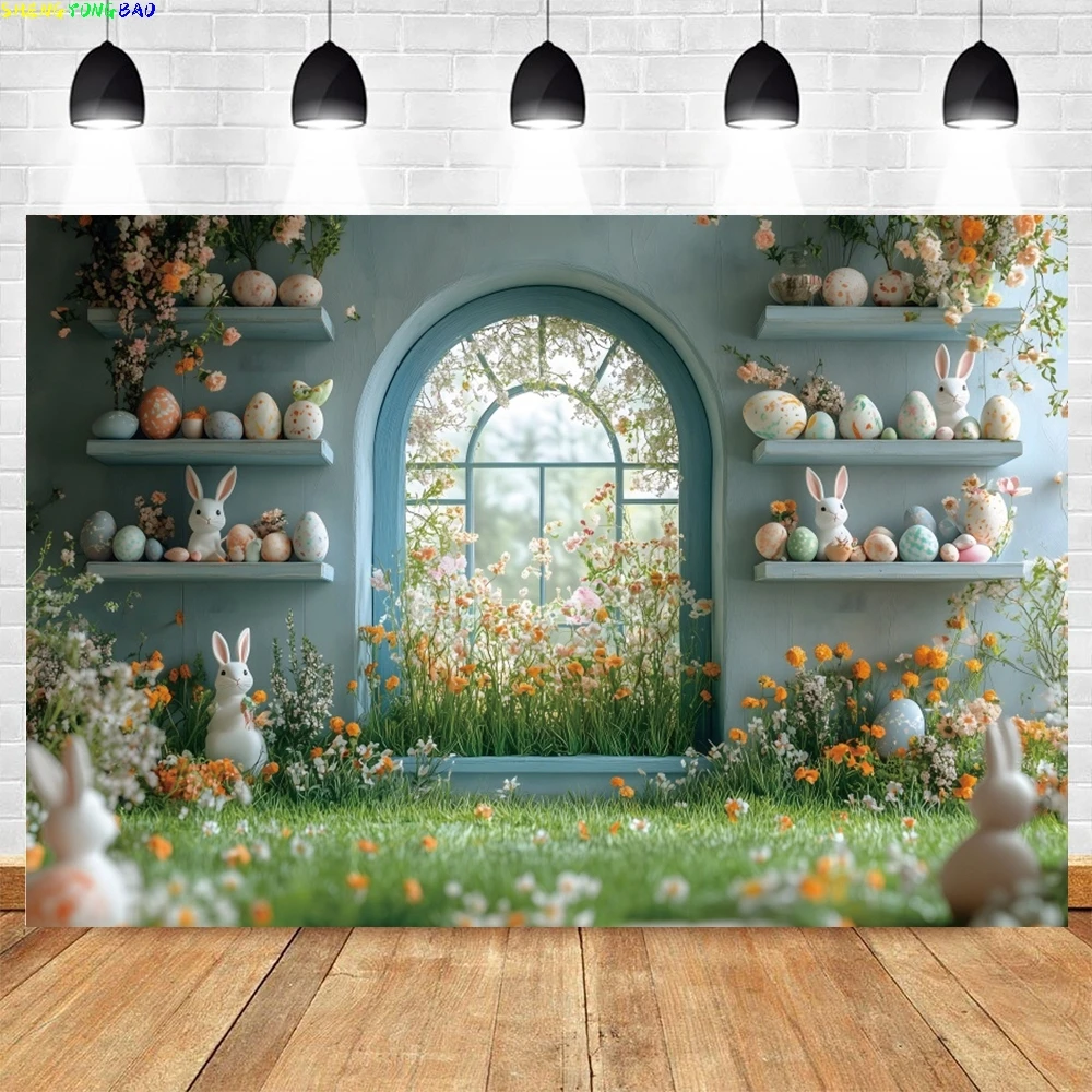 

Spring Easter Backdrop Spring Flower Easter Photography Background Window Colorful Eggs Baby Shower Newborn Portrait Backdrop