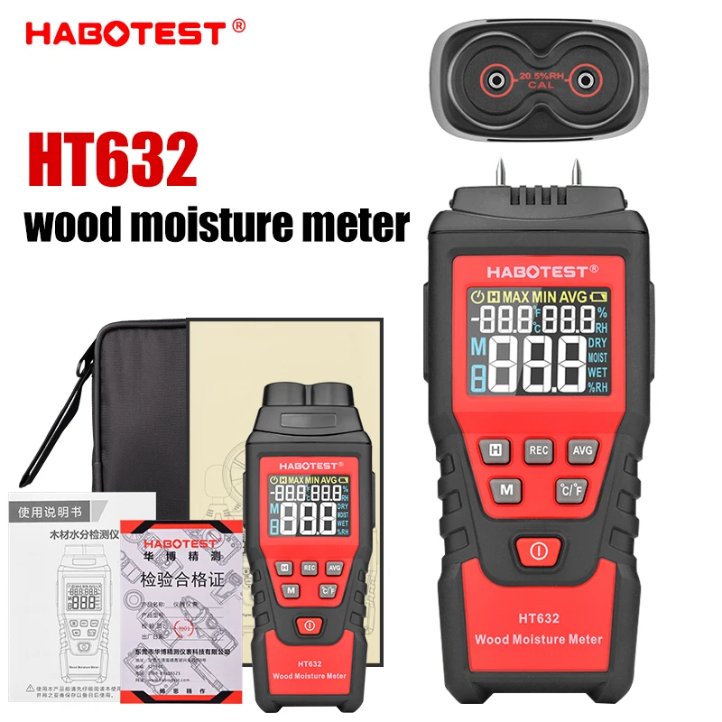 HABOTEST HT632 Wood Moisture Meter Wall Water Tester Digital Humidity Meter Two Pins Hygrometer Concrete Cement Brick Detector