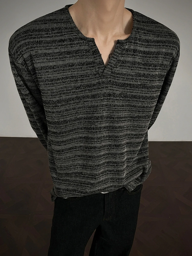 

Men's Long Sve V-Ne Texture T-irt Cleanfit Sweatirt Base Layer irt Briti Sle Retro Faion Cotton Polyester