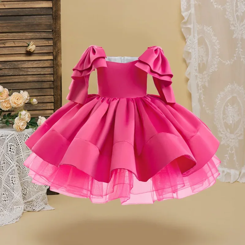 HN8 Fashion Big Bow Girls Party Dress Formal Barbie Pink Wedding Bridemaid Birthday Princess Dresess for Girl Christmas Kids)4Dc