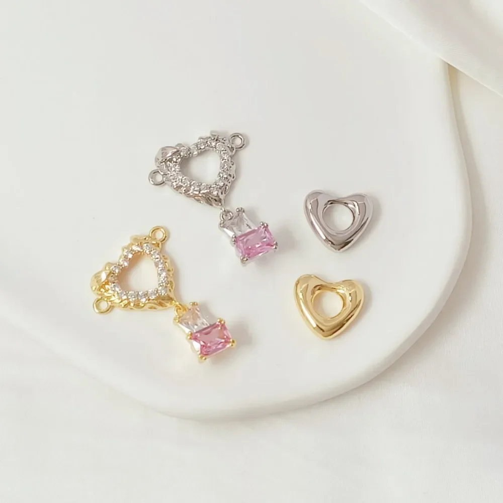 

14K Gold-plated White K Micro-inlaid Zircon Heart Double Pendant Heart Ring Handmade DIY Jewelry Accessory Material