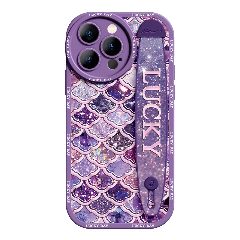 Deluxe Wrist Band Bracket For Iphone 15 14 13 12 11 Pro Max X XR Xs Soft Silicone Cell Phone Case Anti-fall Shiny Shells