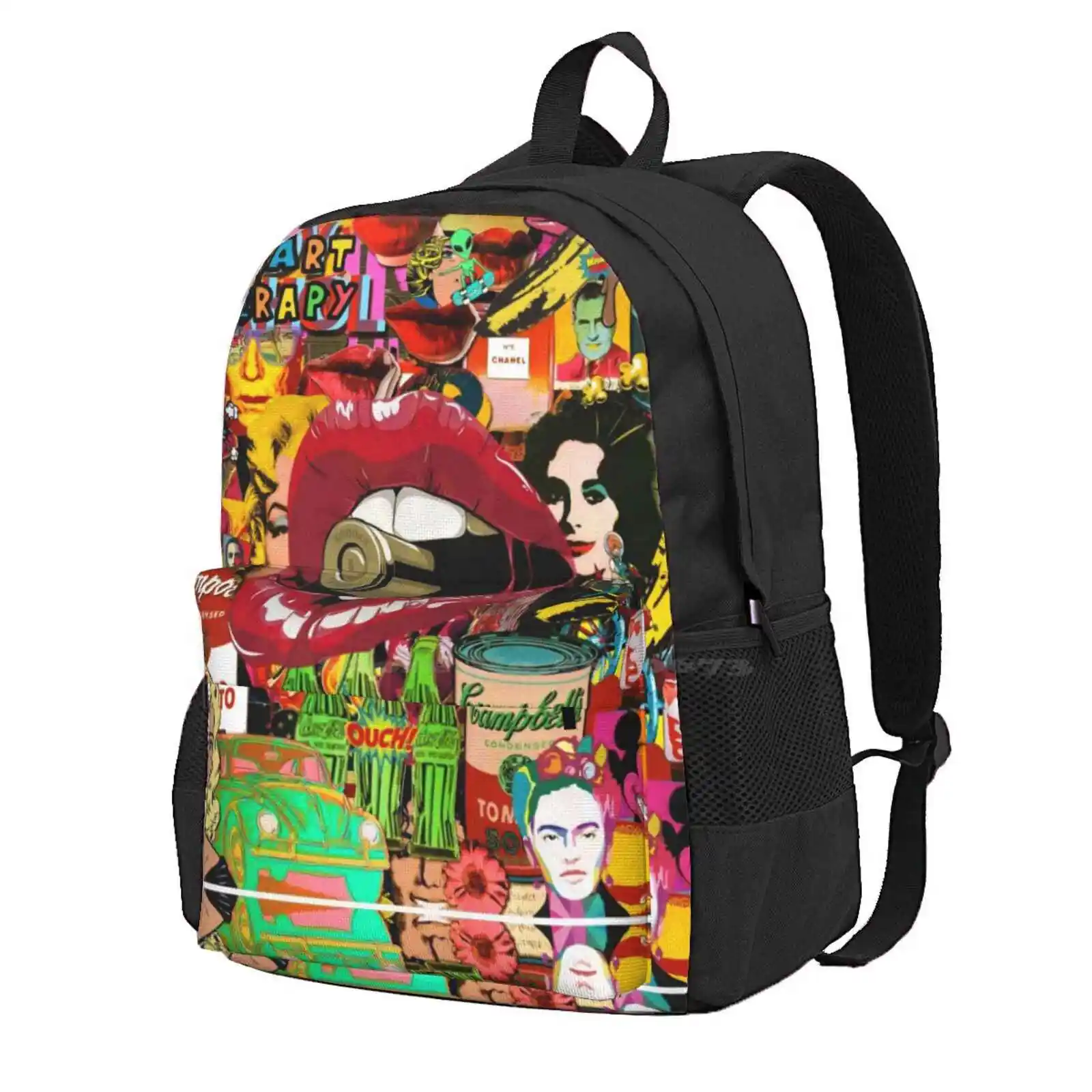 Pop Art Therapy Hot Sale Schoolbag Backpack Fashion Bags Surrealism Pop Art Contemporary Art Amazing Art Colorful Art Collage