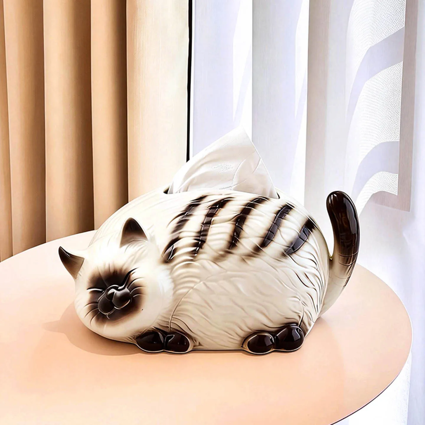 Creative 3D Cat Ceramic Tissue Box Cartoon Animal Cute Cat Pull-out Tissue Box Desktop Ornament Art Napkin Box Indoor Decoration