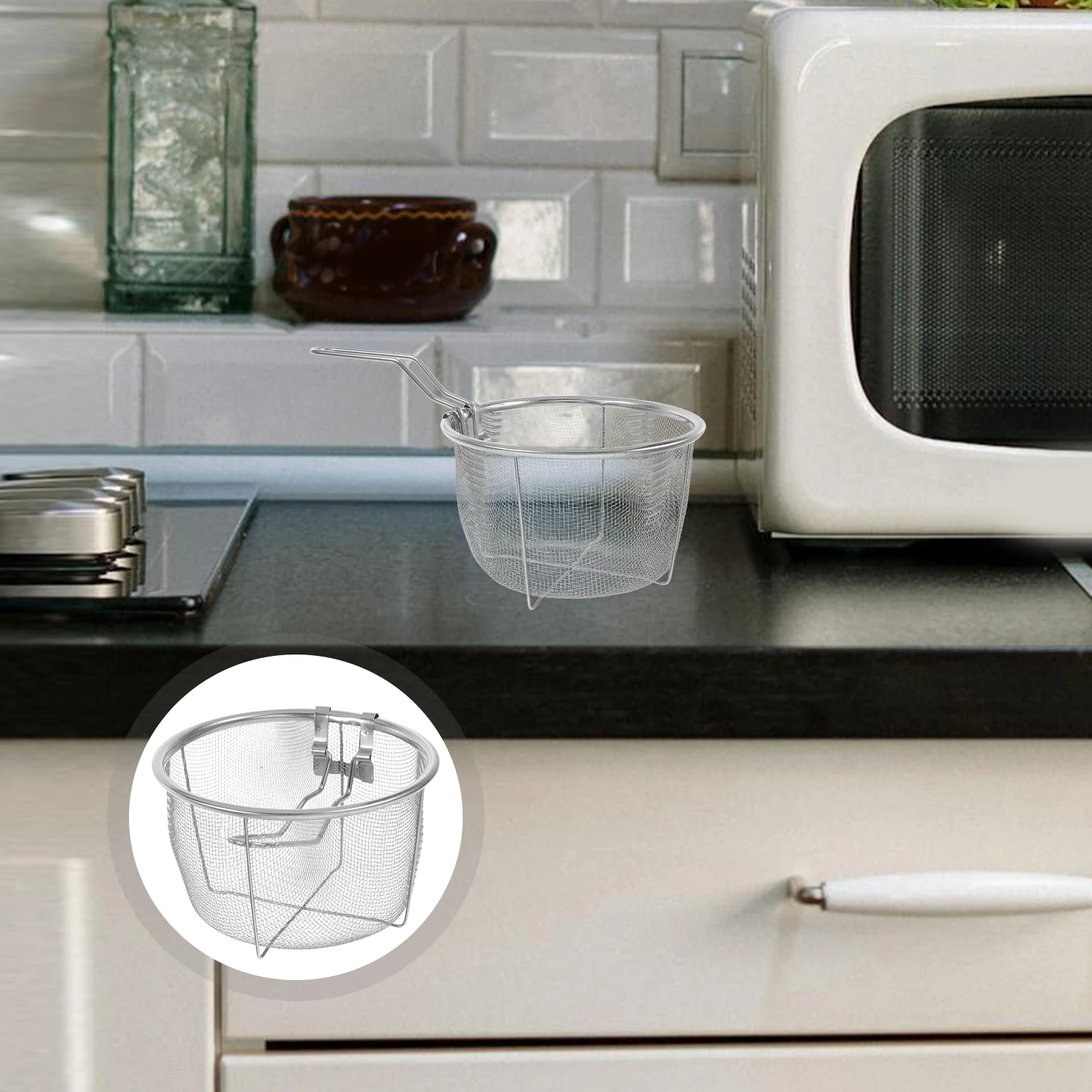 

1Pcs Stainless Steel Frying Basket Foldable Kitchen Strainer Oil Drain Fryer Tool Multi Purpose Basket Frying Tool