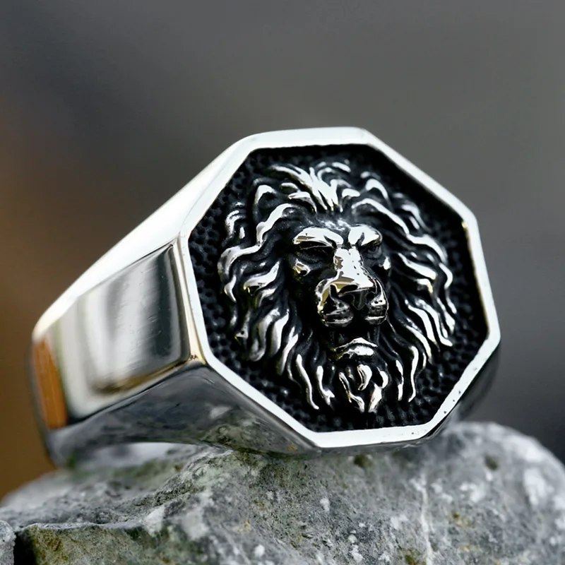 Beier 2023 New Fashion 316L Stainless Steel Lion Head Ring High Polished Men\'s Ring Leo Ring Cool Vintage Animal Jewelry