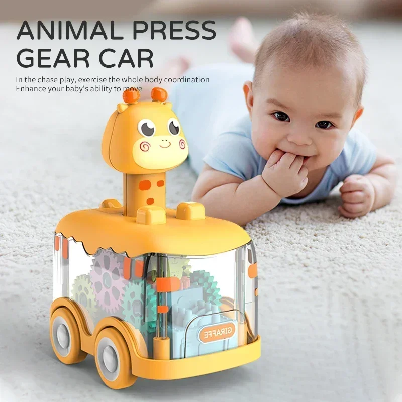 Baby Toy Press and Go Gear Car Toy for Toddlers 1 2 3 Years Old Light Up Toy Inertial Car Birthday Gifts for Kids Boys and Girls