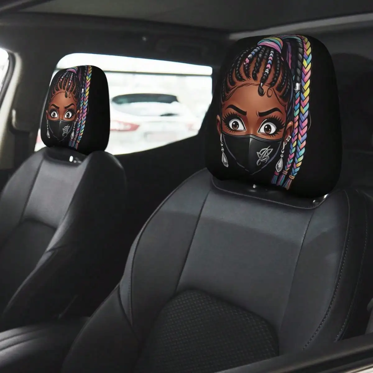 Black Beauty Anime Headrest Covers 2pcs, All-Season Versatile, Perfect for Daily Commuting & Road Trips  Car Headrest Covers