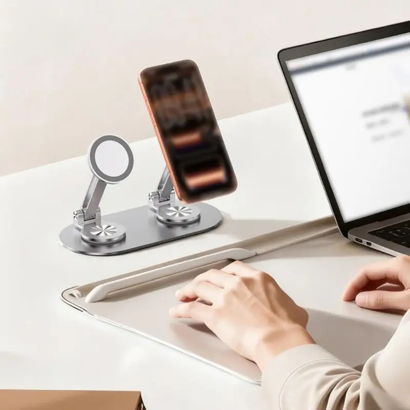 

Регулируемая складная подставка для телефона с магнитным основанием для двух 4-7-дюймовых устройств Настольный держатель с на