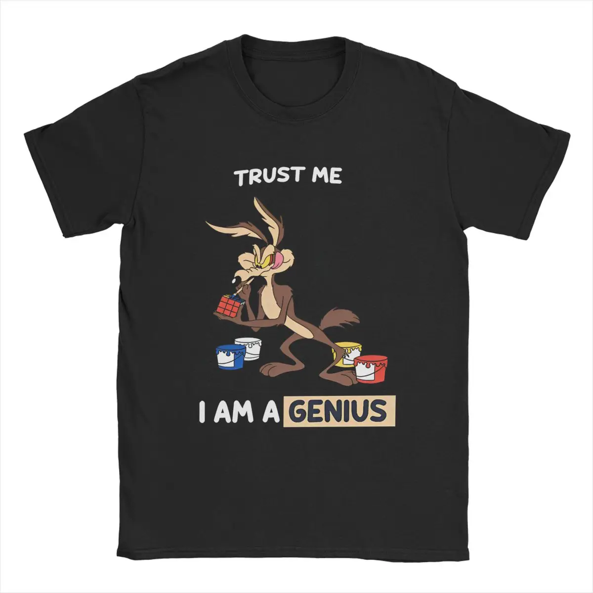 Vintage Trust Me I Am A Genius T-Shirt Men Crew Neck Cotton T Shirt Wile E Coyote Cartoon Short Sleeve Tees Plus Size Clothing