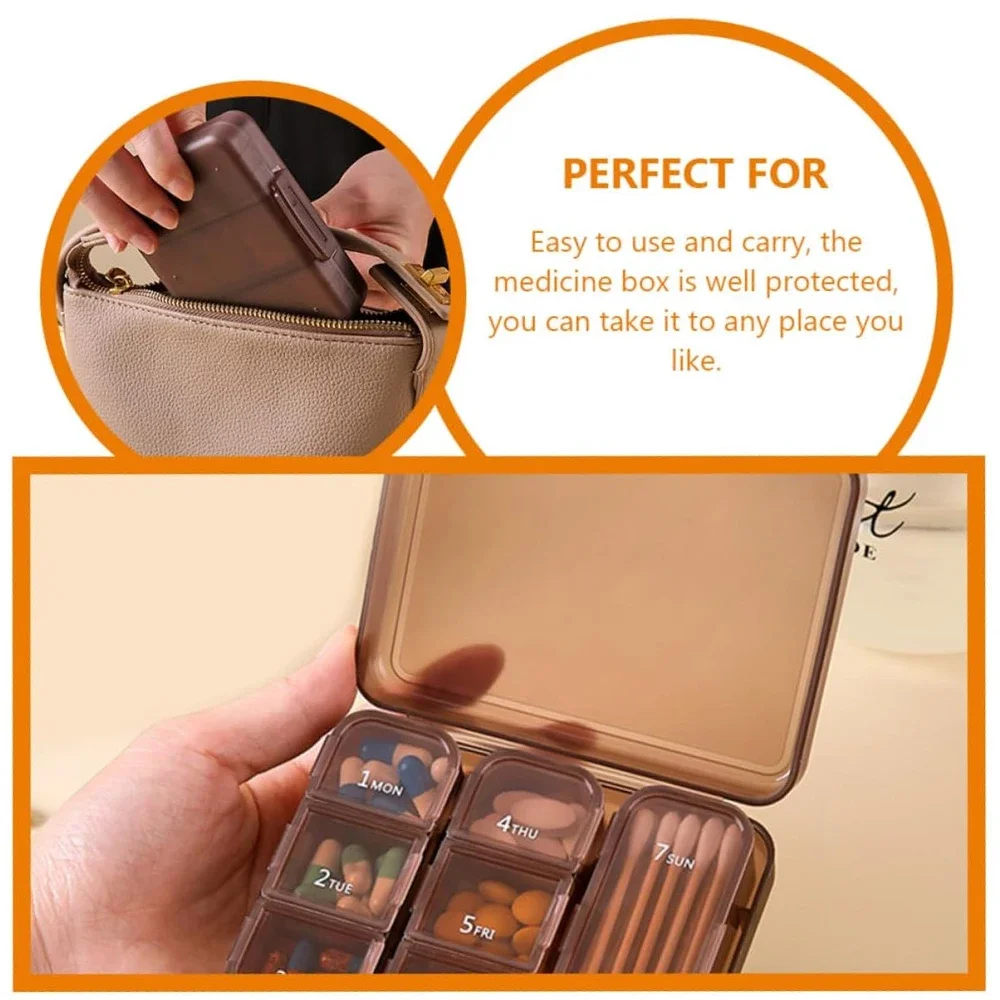 1PCS Portable Travel Pill Organizer -Organizer Perfect Weekly Pill Case Waterproof Pill Box for Daily, Fish Oils and Supplements