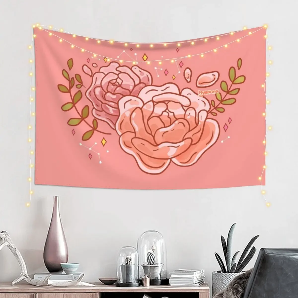 Two Clear Roses Tapestry Korean Room Decor Wallpapers Home Decor Bedrooms Decorations Cute Decor Tapestry