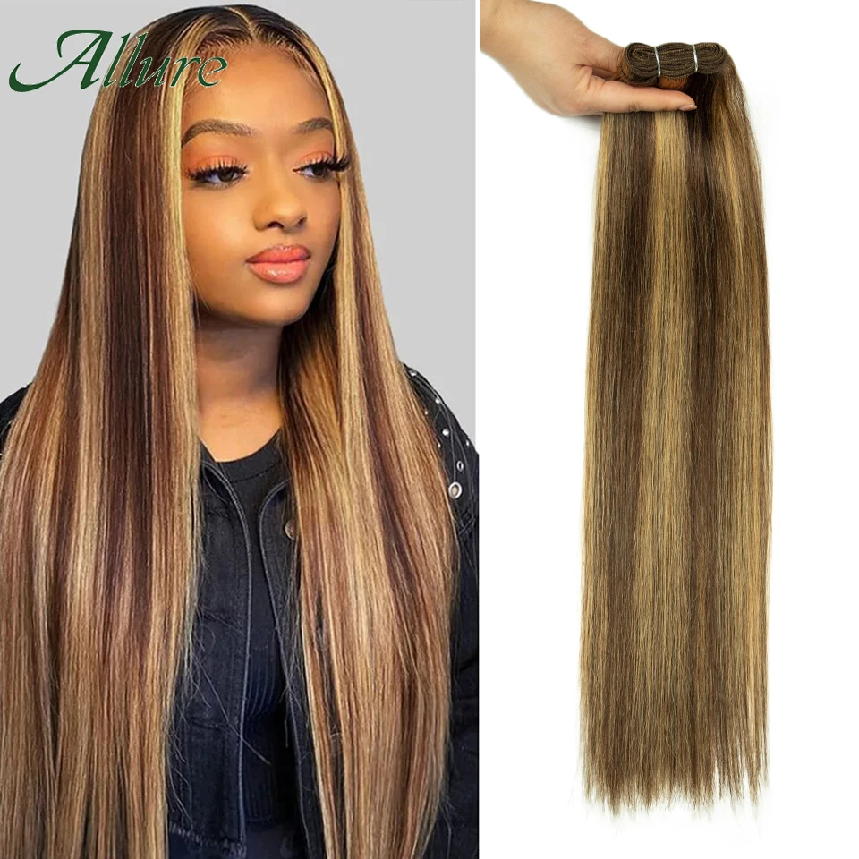

Alllure Peruvian Straight Human Hair Double Drawn Natural Human Hair Weave Bundles Highlight P4/27 Remy Human Hair Bundle