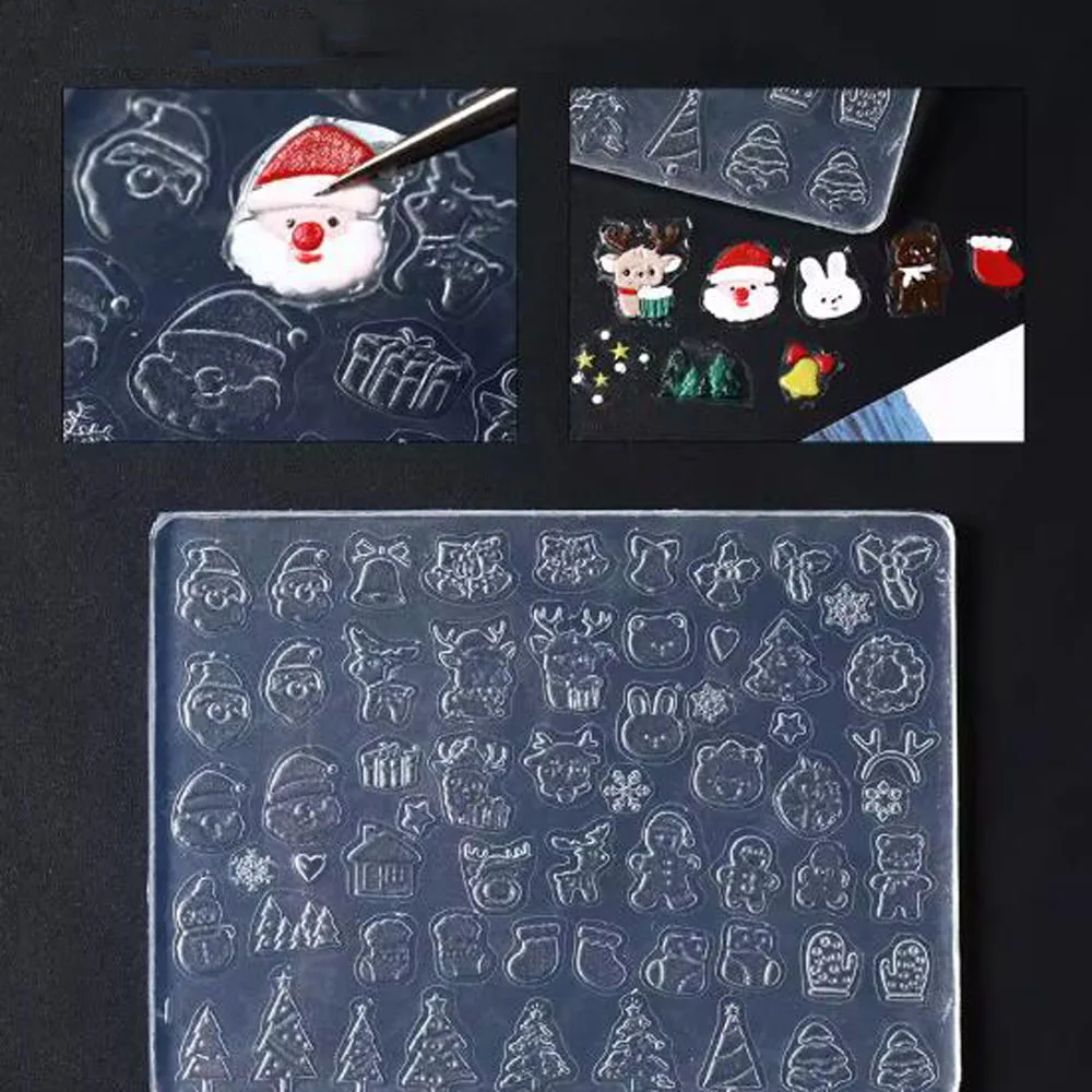 

5D Cute Christmas Pattern Nail Molds Cartoon Santa Claus Christmas Tree Nail Mold 3D Carving Template DIY Manicure Decorat Tools