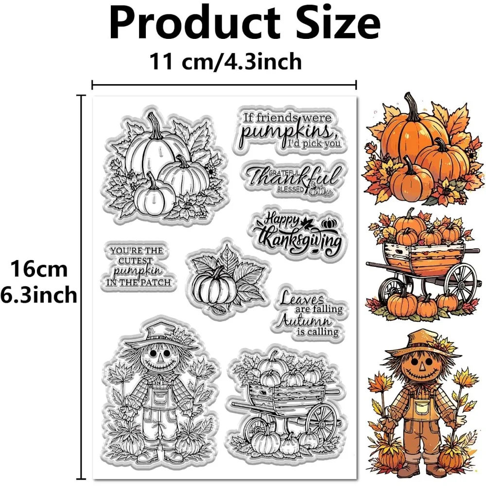 Thanksgiving Fall Pumpkin Clear Rubber Stamps Reusable Autumn Scarecrow Greeting Words Transparent Sea