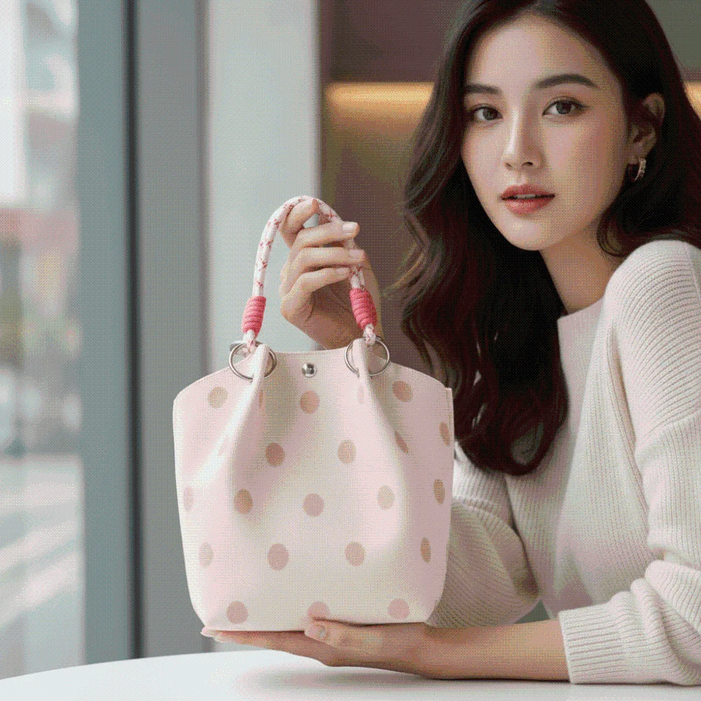 Shoulder Satchel Patterned Polka Dot Bucket Bag Lightweight Minimalist Knit Tote Casual Soft Drawstring Purse Shopping