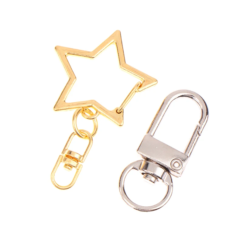 10Pcs Star Pentagram D-shaped Hollow Key Chain Rings Keychain DIY Accessories Lobster Clasp Keyring Jewelry Making Findings