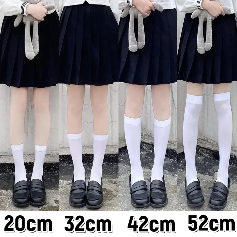 

JK Women Black White Knee High Lolita Socks Lady Girls Over Knee Cute Long Sock Thin Breathable Solid Color Stockings For Women