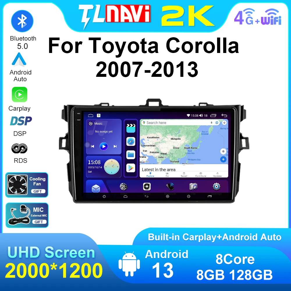 Carplay For 2007 2008 - 2013 Toyota Corolla E140 E150 GPS Navigation Auto DSP Android Auto Car Radio Multimedia Stereo Player