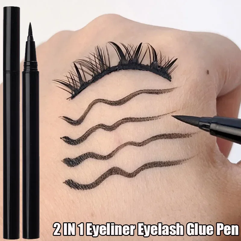 2 in 1 Self Adhesive Lashes Eyeliner Pen Makeup Lasting Quick Drying No Glue Non Blooming Clear Black Eyelash Sticking Eyeliner