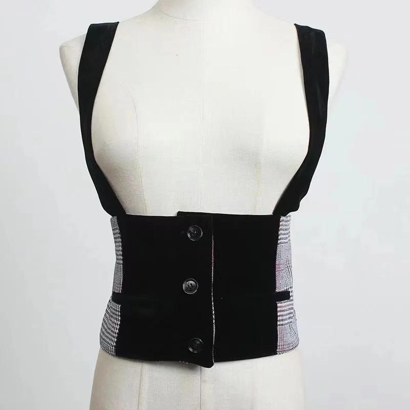 Adjustable waist straps for women new style brushed woolen plaid polyester camisole with inner shirt new sanded plaid vest