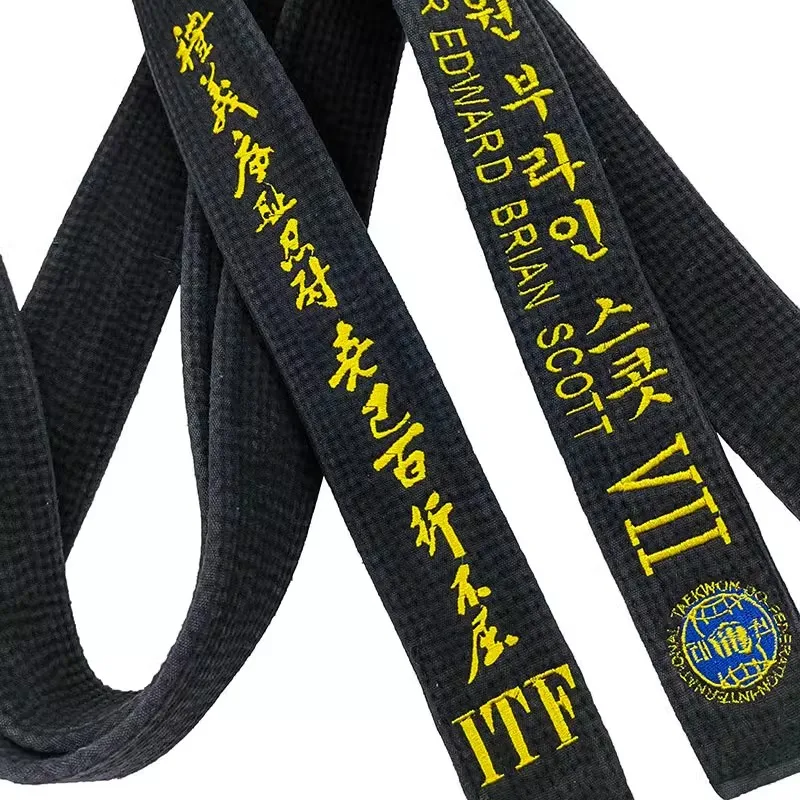 Width 5cm Kukkiwon Taekwondo Black Belt Coach Professional Dans Level Martial Arts Karate Judo Black Belts Customized Embroidery