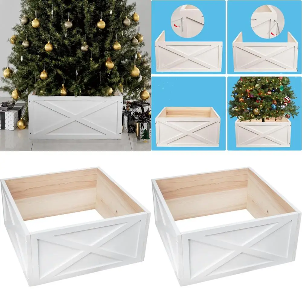 

Natural Wooden Christmas Tree Collar, White Tree Skirt Base Cover, 22 Length for Holiday Tree Decoration