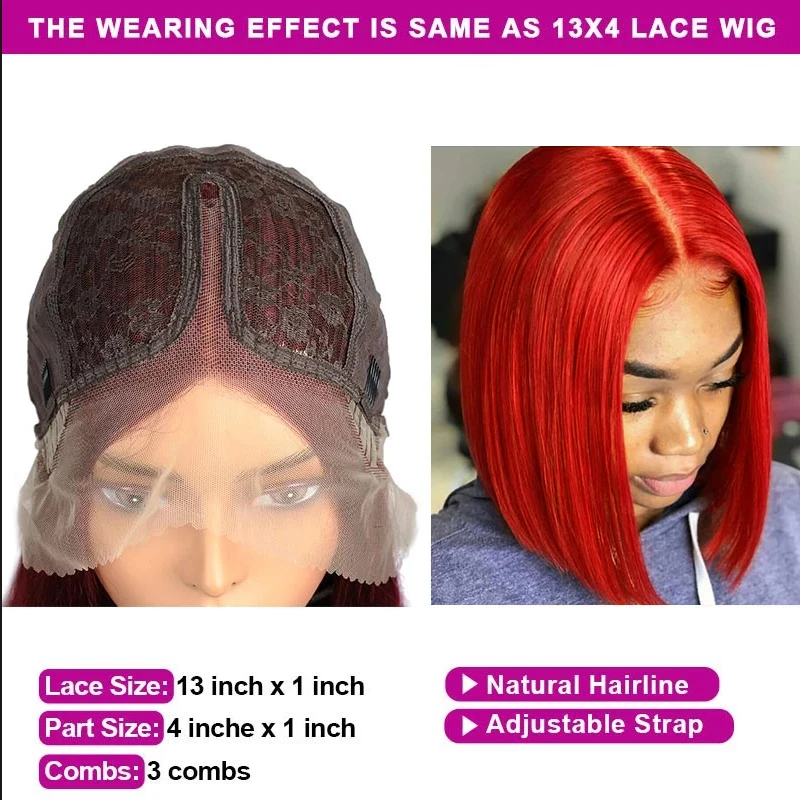 Bob Wig Human Hair Wigs For Women Hot Red Lace Front Wig Colored Blonde Burgundy Part Lace Wigs 13X1 Peruvian Short Bob Wigs