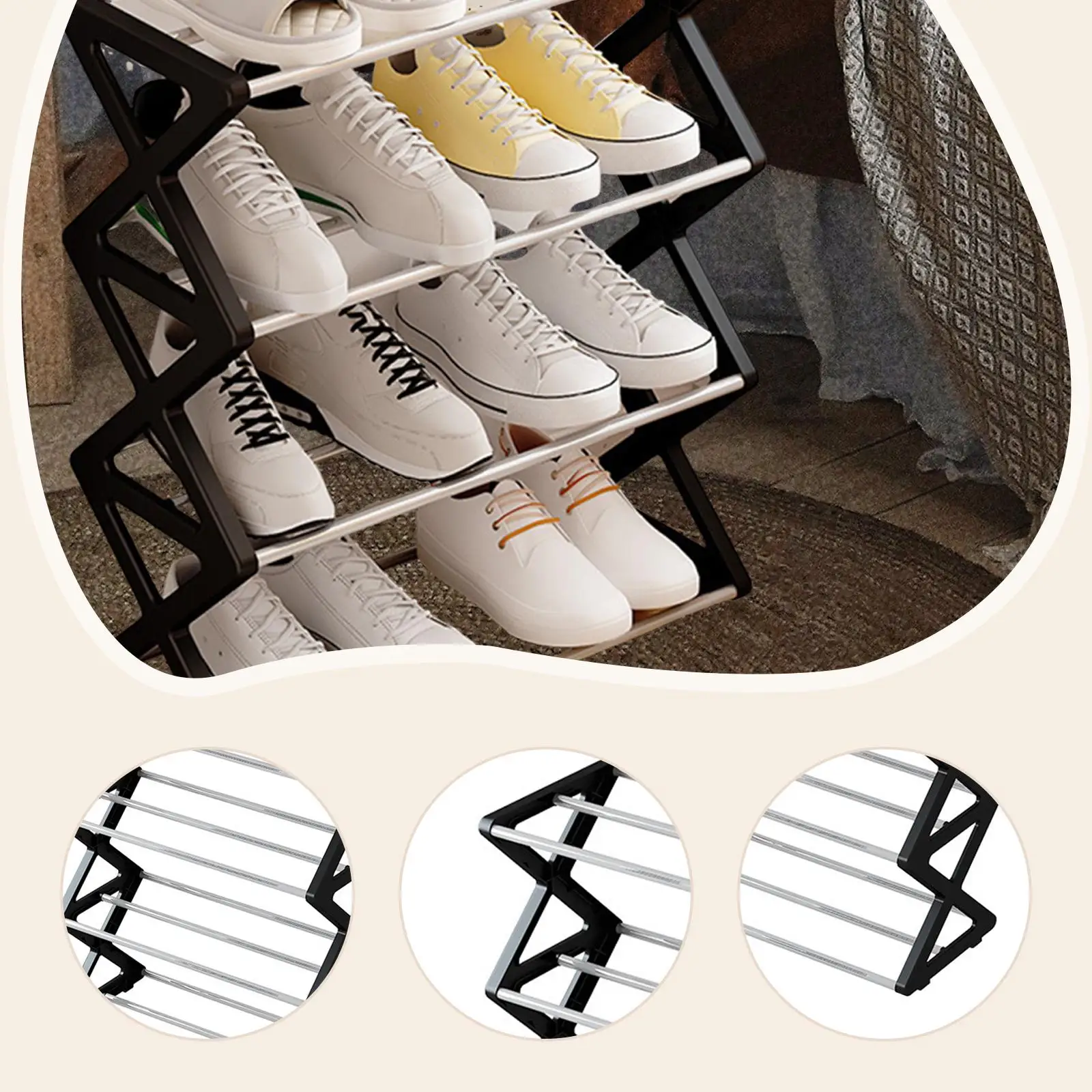 4 Layer Steel Tubes x Frame Shoe Rack 42x18.5x49.5cm Simple Assembly Space Saving for Entryway Open Design Shoe Cabinet
