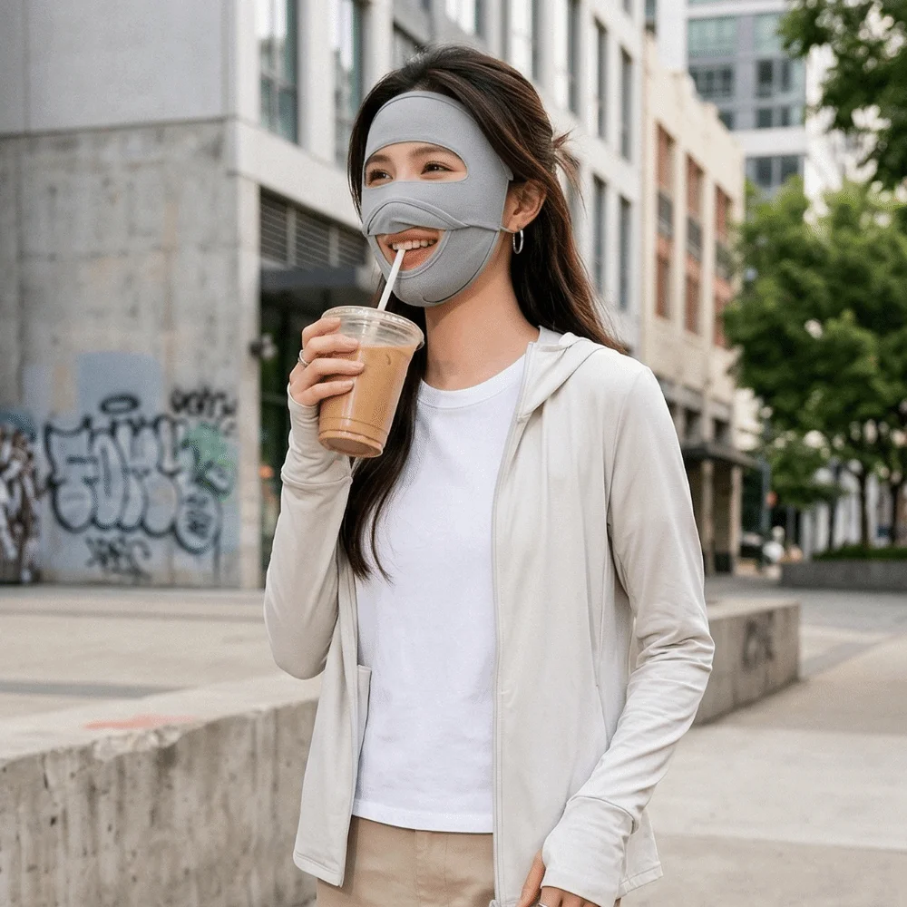 

Drinkable Water Design Full-face Sunscreen Mask Breathable Moisture-wicking UV-resistant Face Mask Face Bikini Adjustable