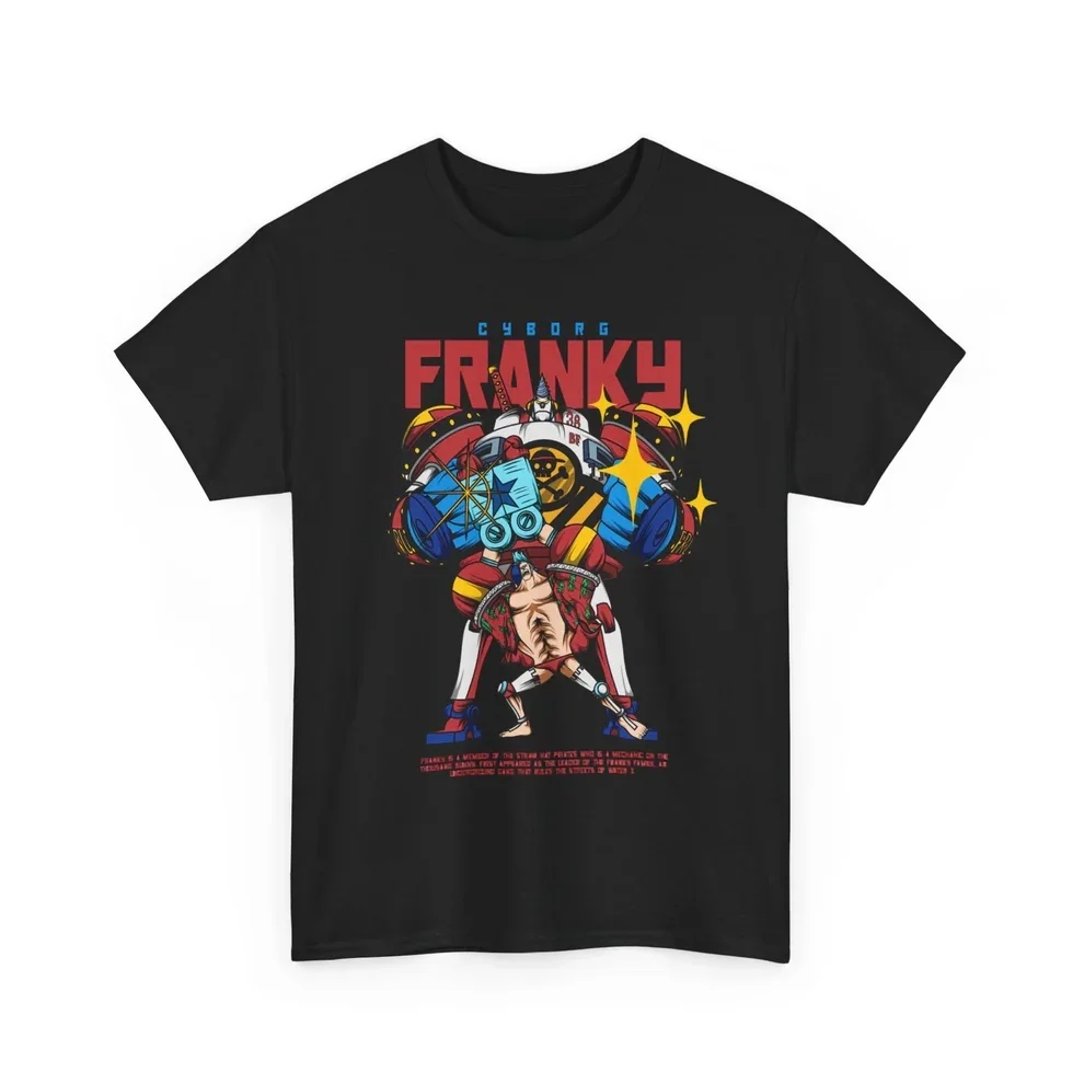 Camiseta de algodón puro de One Piece Super Cyborg Franky para hombres y mujeres, camiseta de manga corta informal cómoda a la moda estilo Anime