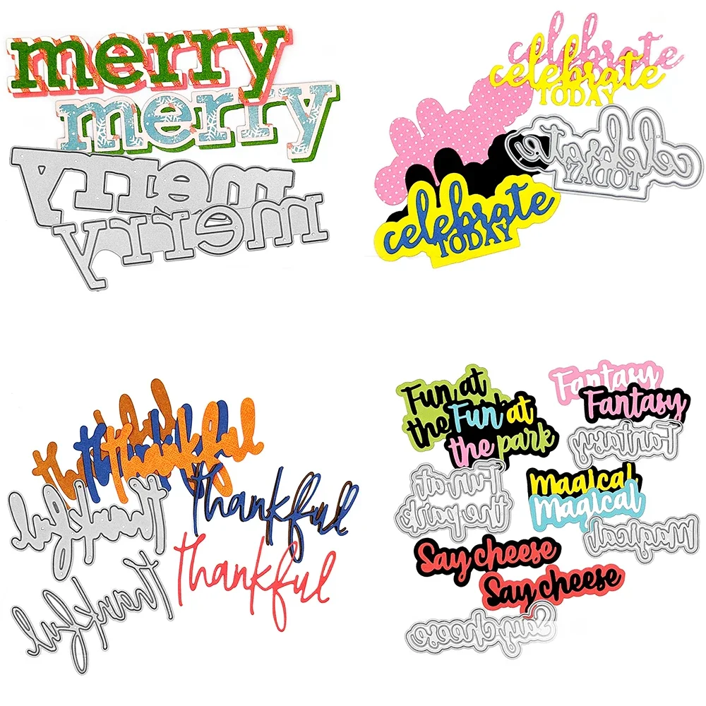 Festival Merry Tankful Feiern Worte Stanzformen Satz Sentiments Stapelschablone für DIY Scrapbooking Papierhandwerk Herstellung