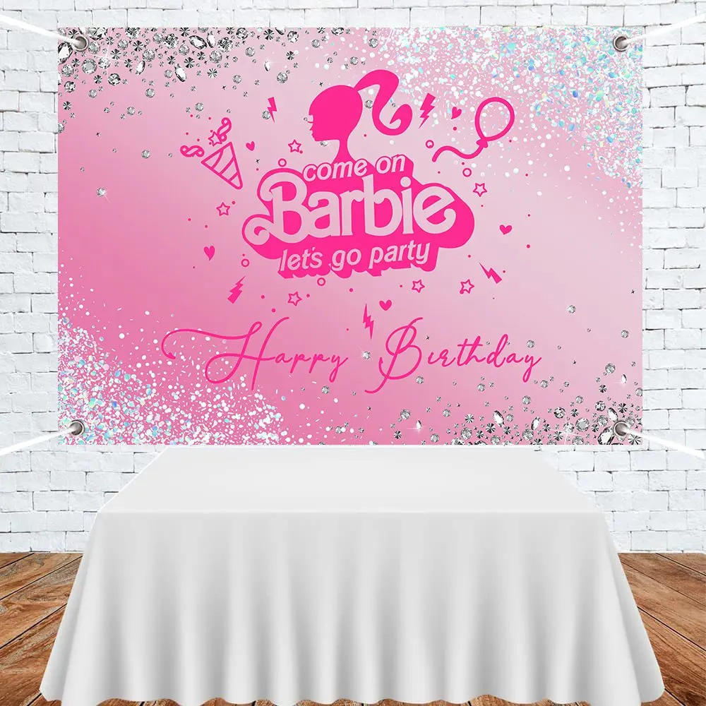 Tableclothsfactory Come On Lets Go Party Shining Diamonds Pink Birthday Photo Backdrop Girl Lady Banner Cake Table Decoration