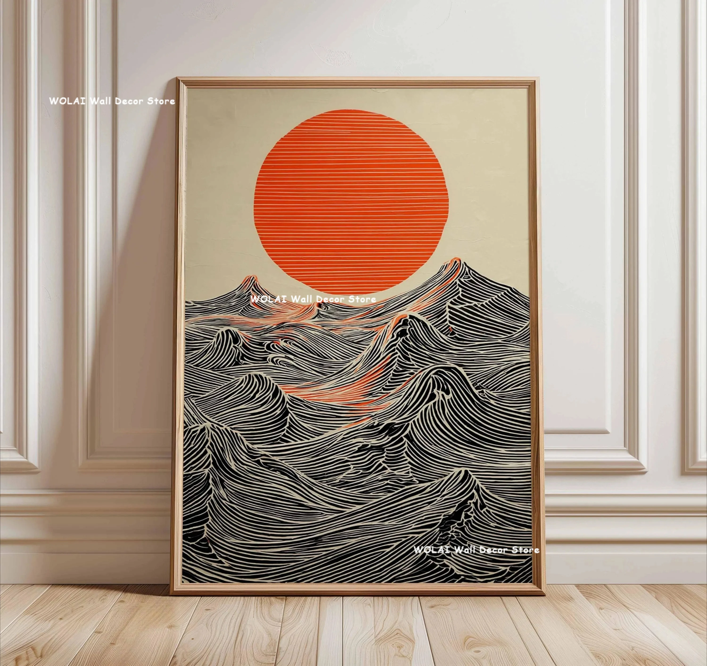 Retro Japanse Bos & Koi Vis Zen Water Schilderij Canvas Poster Abstract Zon Golven Wall Art Printing voor Vreedzame Home Decor