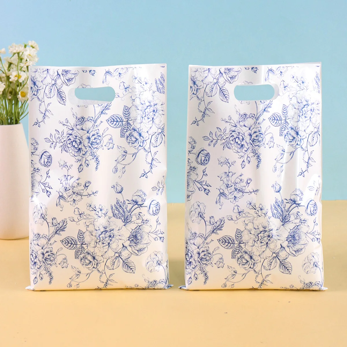 10/20/50 Stück blaue gestreifte Blumen-Geschenktüten, Süßigkeitentüten, Frühlings-Geburtstagsparty-Dekoration, Hochzeit, Feiertagsparty-Zubehör