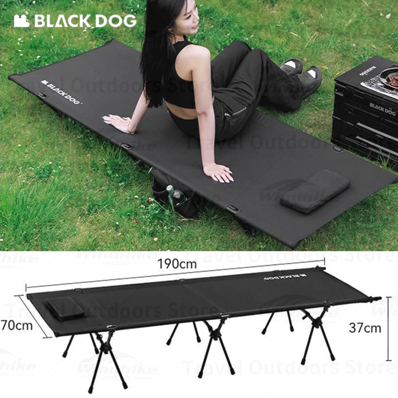 Naturehike Blackdog Outdoor Marching Folding Bed Camping Portable Aluminum Alloy Single High And Low Dual-Use 300D 70cm Wider