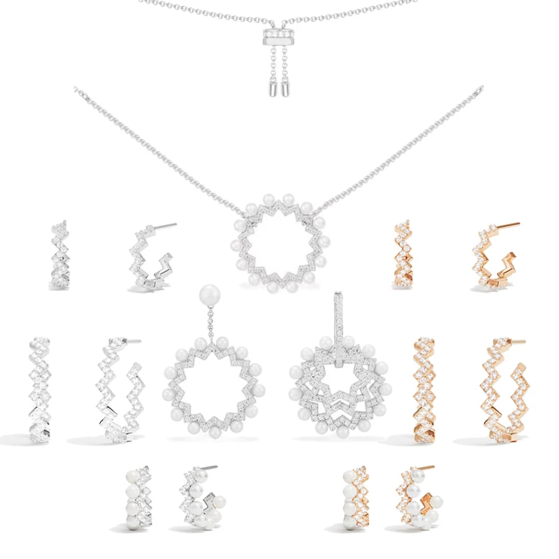 

Eomm S925 Sterling Silver Wavy Circle Earrings Necklace Women Sparkling Personalized Fashion Birthday Party High Quality Jewelry