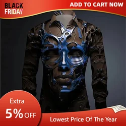 Mode Grappig Shirt Heren Masker Heren Skelet Casual Dagelijkse Kleding Revers Comfortabele Elegante Lange Mouw Mode Top