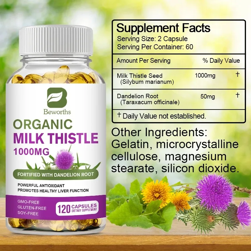 Minc Pure Milk Thistle 1000mg Herbal Health Supplement Help Liver Health & Detoxify Prevent Glutathione Depletion Softgels