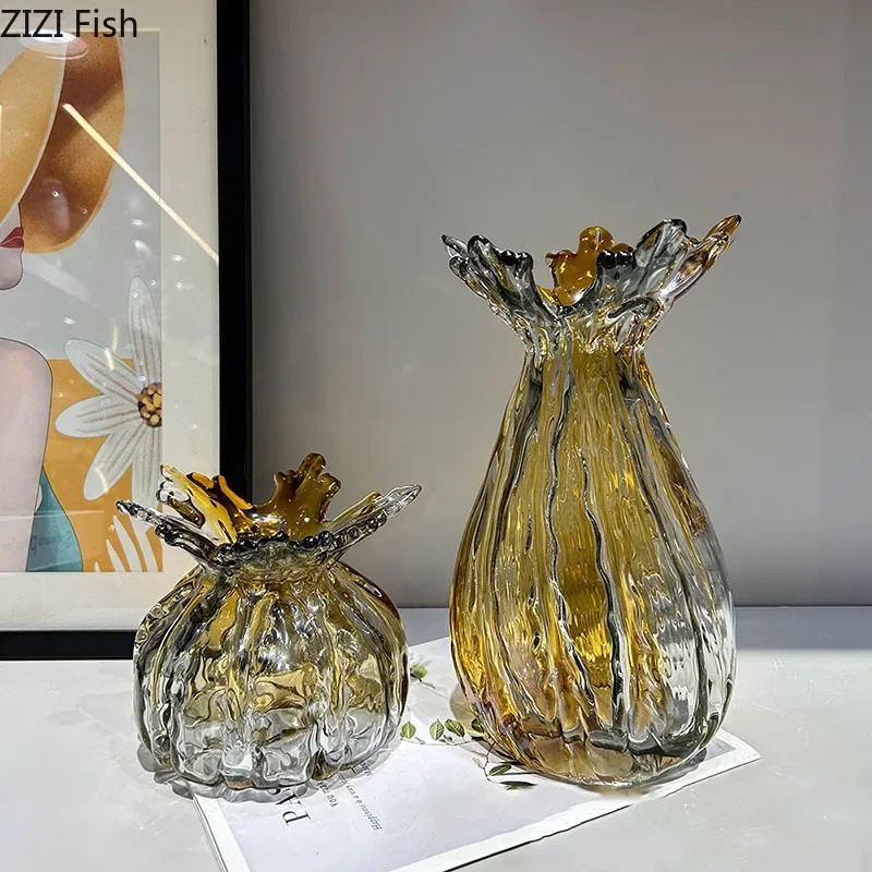 Creative Flower Edge Glass Vase Decorative Flower Arrangement Desk Decoration Crafts Ornaments Floral Vases Room Aesthetic Decor